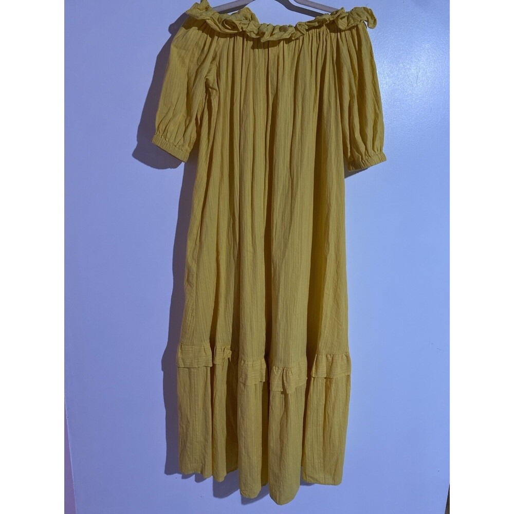 Anthropologie Dress S Yellow Maxi Beachy Ruffle Tiered Off Shoulder Gauze Boho - Picture 4 of 14